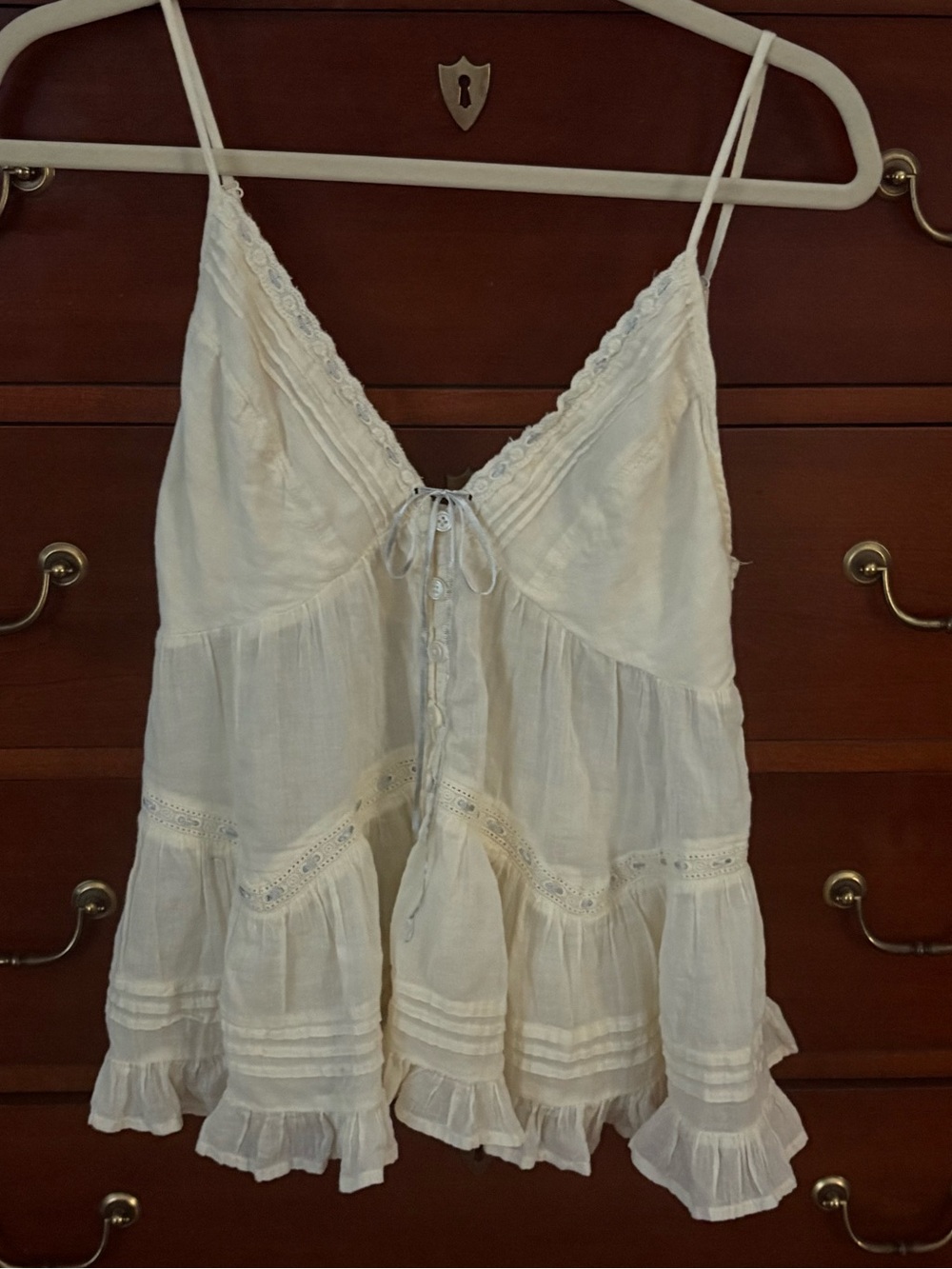 Urban Outfitters Lace Trim Tiered Cami Top Ivory Size M